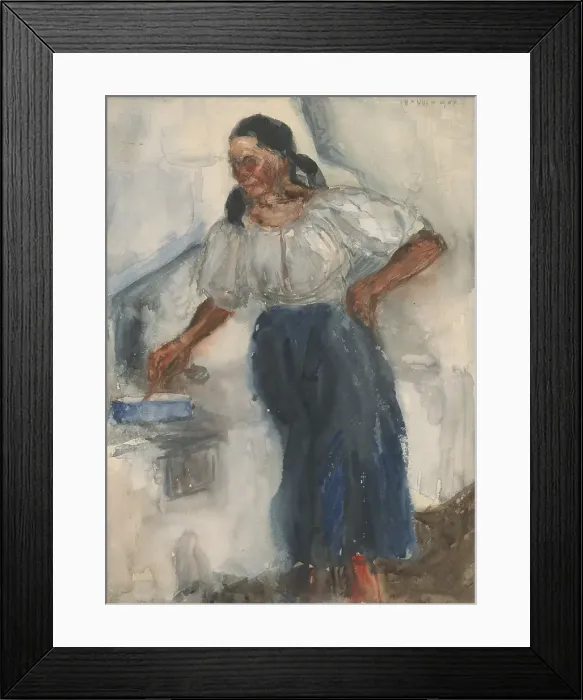 Framed Print : Woman by the stove, 1904. Creator: Milos Jiranek Framed Print : Woman by the stove, 1904. Creator: Milos Jiranek