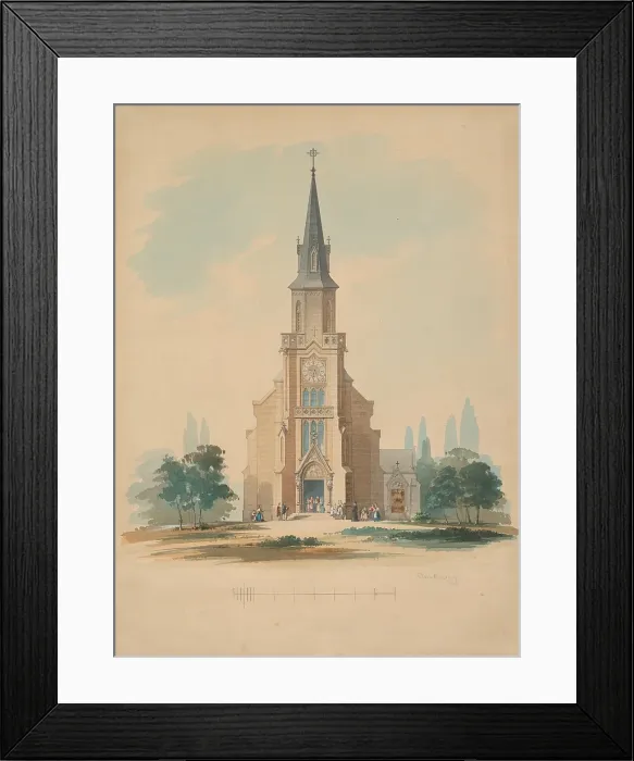 Framed Print : View of a village church in the neo-Gothic style, 1850-1890. Creator: Frantisek Klimkovic Framed Print : View of a village church in the neo-Gothic style, 1850-1890. Creator: Frantisek Klimkovic