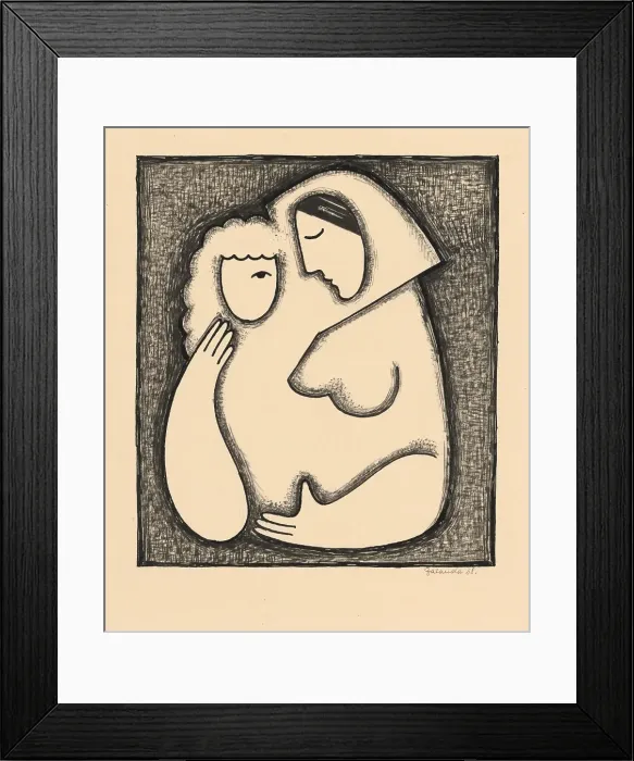 Framed Print : Girl's head, 1938. Creator: Mikulas Galanda. Girl's head, 1938. Creator: Mikulas Galanda