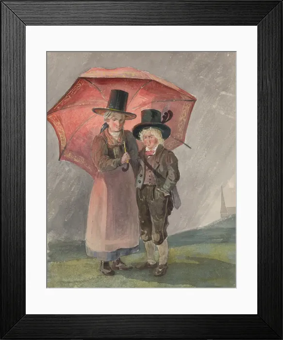 Framed Print : Red umbrella, 1847. Creator: Karoly Lajos Libay Framed Print : Red umbrella, 1847. Creator: Karoly Lajos Libay