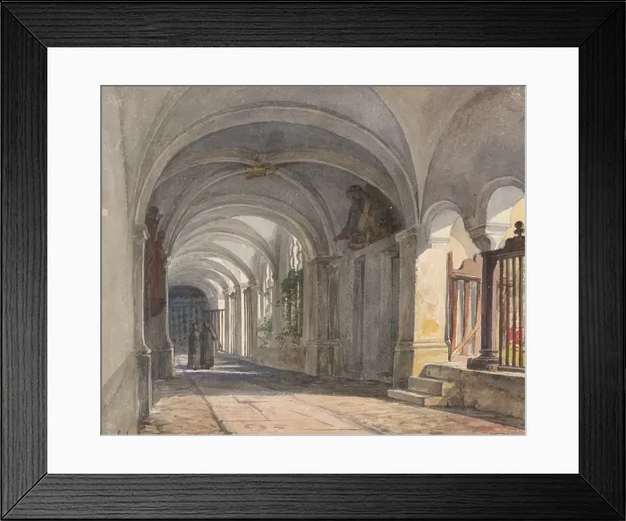 Framed Print : Monastery corridor, 1840. Creator: Karoly Lajos Libay Framed Print : Monastery corridor, 1840. Creator: Karoly Lajos Libay
