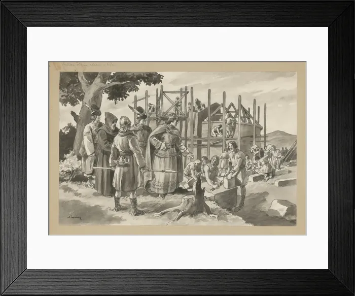 Framed Print : Pribina builds a Christian church in Nitra, 1937. Creator: Andrej Kovacik Framed Print : Pribina builds a Christian church in Nitra, 1937. Creator: Andrej Kovacik