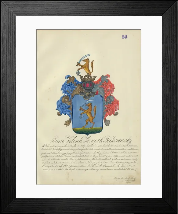 Framed Print : Coat of arms of the Vilcek, Monak, Bukovinska families, 1904. Creator: Adolf Medzihradsky Framed Print : Coat of arms of the Vilcek, Monak, Bukovinska families, 1904. Creator: Adolf Medzihradsky