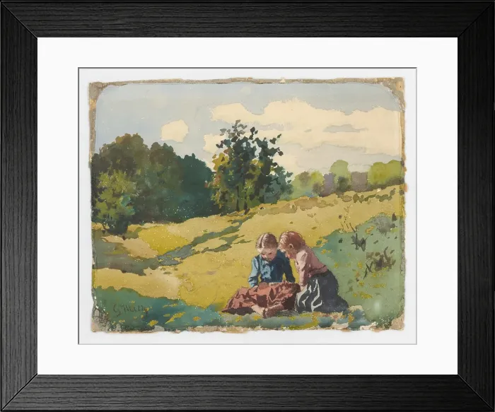 Framed Print : Children on a meadow, before 1920. Creator: Gustav Mally Framed Print : Children on a meadow, before 1920. Creator: Gustav Mally