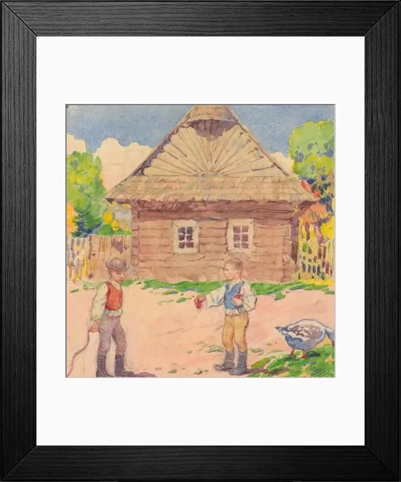Framed Print : 13.- Two Boys in Front of the Wooden House, 1932. Creator: Gustav Mally Framed Print : 13.- Two Boys in Front of the Wooden House, 1932. Creator: Gustav Mally
