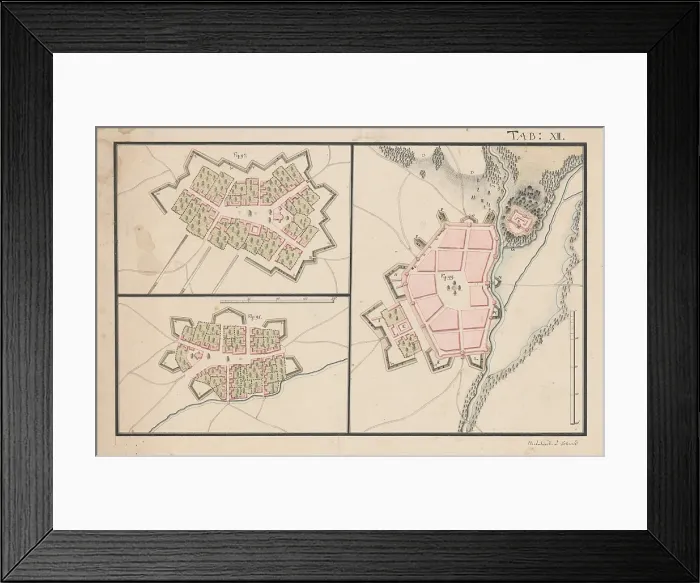 Framed Print : Plans of three settlements with fortifications, 2nd half 18th century. Creator: Unknown Framed Print : Plans of three settlements with fortifications, 2nd half 18th century. Creator: Unknown