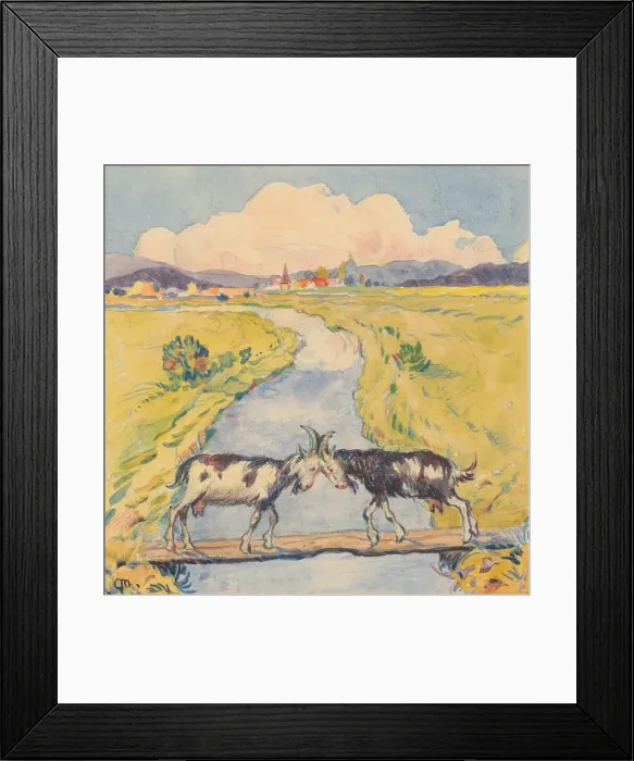 Framed Print : 17.- Meeting of two goats on a narrow footbridge over a stream, 1932. Creator: Gustav Mally Framed Print : 17.- Meeting of two goats on a narrow footbridge over a stream, 1932. Creator: Gustav Mally