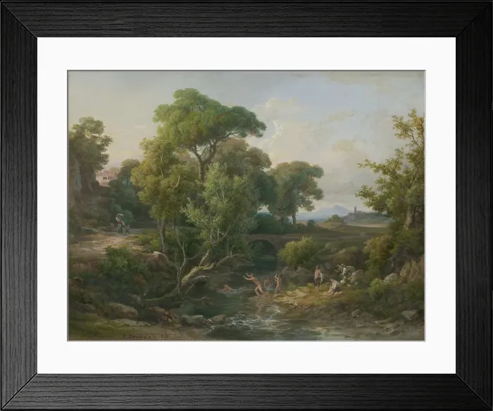 Framed Print : Landscape with bathers, 1860. Creator: Karol Marko Framed Print : Landscape with bathers, 1860. Creator: Karol Marko