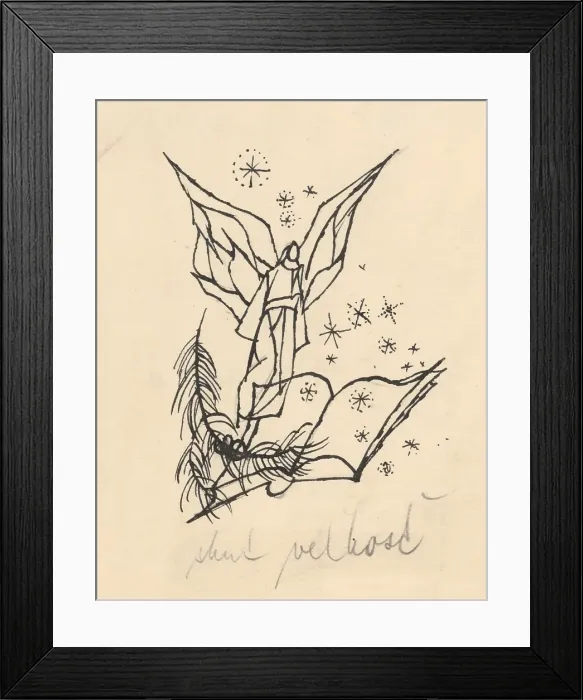 Framed Print : Angel hovering over a book, 1940-1944. Creator: Jan Novak