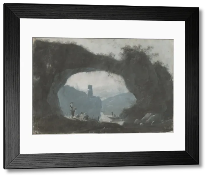 Framed Print : Stone gate in a river landscape, 2nd half 18th century. Creator: Jean-Baptiste Pillement Framed Print : Stone gate in a river landscape, 2nd half 18th century. Creator: Jean-Baptiste Pillement