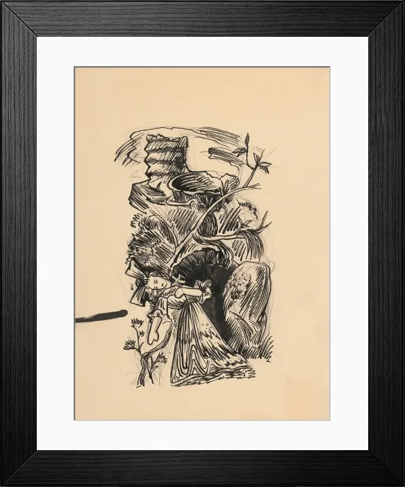 Framed Print : Dead girl with a bow (illustration of a fairy tale?), 1940 / 1944. Creator: Jan Novak Framed Print : Dead girl with a bow (illustration of a fairy tale?), 1940 / 1944. Creator: Jan Novak