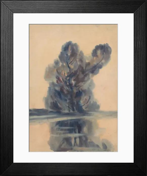 Framed Print : Blue tree over the lake, 1931. Creator: Zolo Palugyay Framed Print : Blue tree over the lake, 1931. Creator: Zolo Palugyay