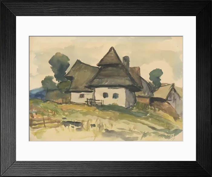 Framed Print : Village motif, 1930. Creator: Zolo Palugyay Framed Print : Village motif, 1930. Creator: Zolo Palugyay