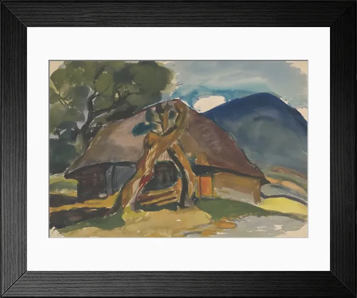Framed Print : Cottage under the mountains, 1930. Creator: Zolo Palugyay Framed Print : Cottage under the mountains, 1930. Creator: Zolo Palugyay