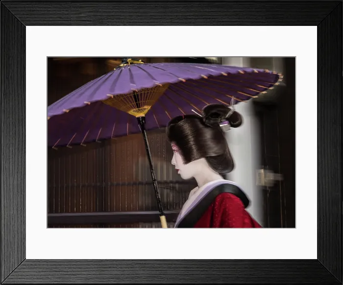 Framed Print : Geisha in the Rain (B). Creator: Dorte Verner Framed Print : Geisha in the Rain (B). Creator: Dorte Verner