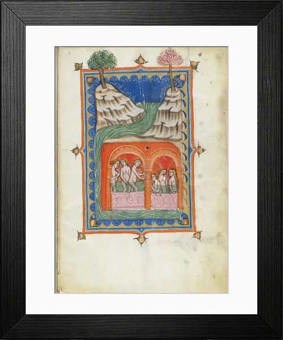 Framed Print : Miniature from De balneis puteolanis by Petrus de Ebulo, 14th century. Creator: Anonymous master Framed Print : Miniature from De balneis puteolanis by Petrus de Ebulo, 14th century. Creator: Anonymous master