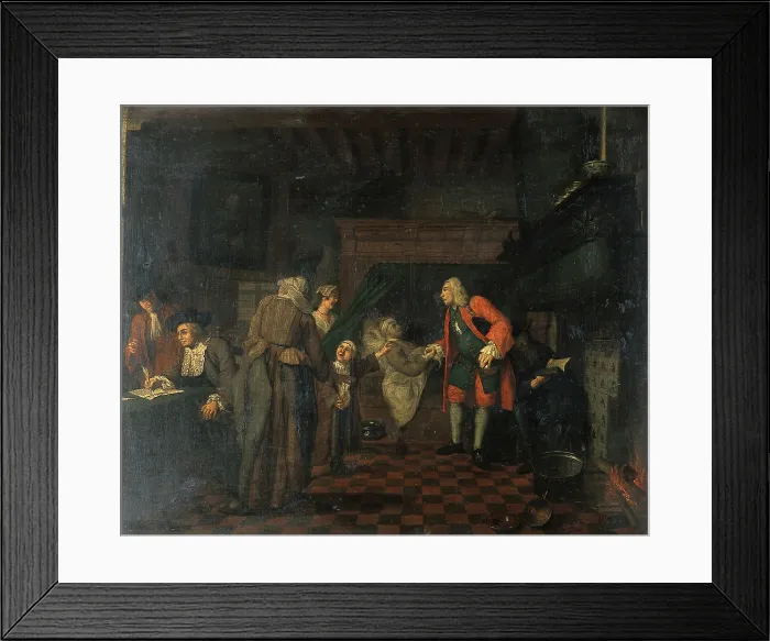 Framed Print : Interior with a medical practitioner attending to a sick man in the presence of other figures, 1751. Creator: Jan Josef Horemans I Framed Print : Interior with a medical practitioner attending to a sick man in the presence of other figures, 1751. Creator: Jan Josef Horemans I