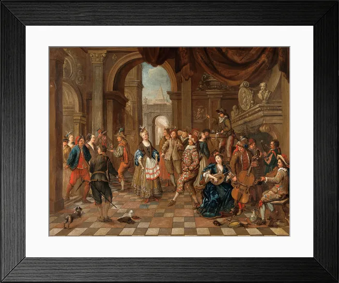 Framed Print : A party with music and actors entertaining the company, 1710. Creator: Hendrick Govaerts Framed Print : A party with music and actors entertaining the company, 1710. Creator: Hendrick Govaerts