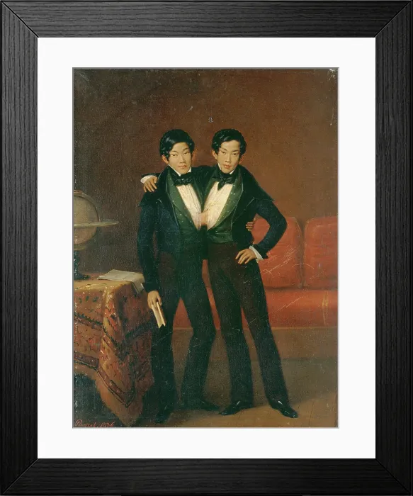 Framed Print : Chang and Eng Bunker, 1836. Creator: Edouard Pingret Framed Print : Chang and Eng Bunker, 1836. Creator: Edouard Pingret