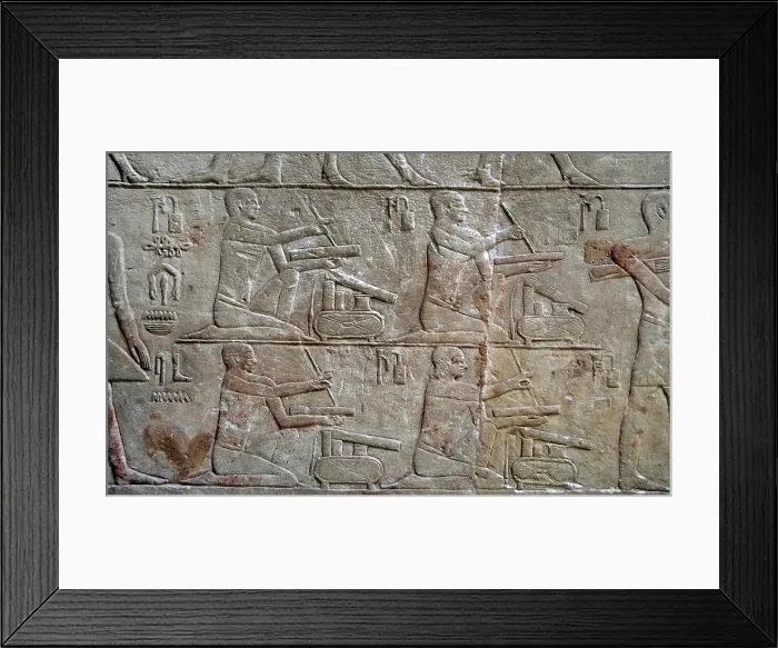 Framed Print : Relief depicting scribes, Mastaba of Mereruka, Saqqara, Egypt, Old Kingdom, 2340 BC (2003). Creator: Unknown Framed Print : Relief depicting scribes, Mastaba of Mereruka, Saqqara, Egypt, Old Kingdom, 2340 BC (2003). Creator: Unknown