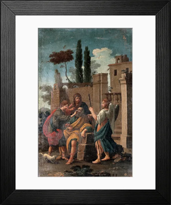 Framed Print : Tobias curing the blindness of Tobit, with Anna and Raphael. Creator: After G. Zocchi Framed Print : Tobias curing the blindness of Tobit, with Anna and Raphael. Creator: After G. Zocchi