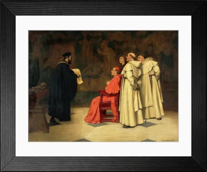Framed Print : Gabriel Falloppius [Fallopius] explaining one of his discoveries to the Cardinal Duke of Ferrara. Creator: Francis Barraud
