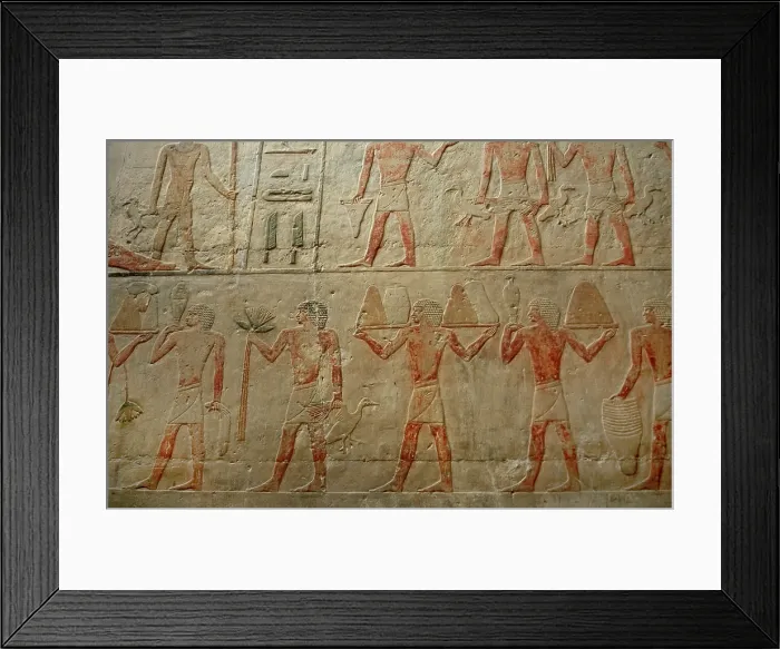 Framed Print : Relief showing offering bearers, Mastaba of Ti, Egypt, 5th Dynasty, Old Kingdom, c2400 BC (2003). Creator: Unknown Framed Print : Relief showing offering bearers, Mastaba of Ti, Egypt, 5th Dynasty, Old Kingdom, c2400 BC (2003). Creator: Unknown