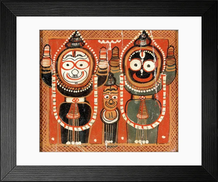 Framed Print : Balarama and Jagannath holding up their hands with Subhadra between them. Creator: Painter of Puri, Odisha Framed Print : Balarama and Jagannath holding up their hands with Subhadra between them. Creator: Painter of Puri, Odisha