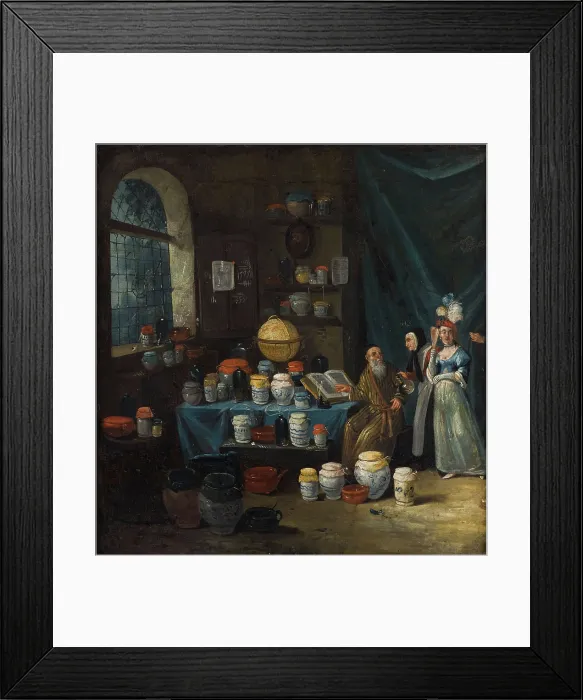Framed Print : A philosopher in his study, consulted by an old woman to determine from a flask of urine, 1680-1799. Creator: Egbert van Heemskerck I Framed Print : A philosopher in his study, consulted by an old woman to determine from a flask of urine, 1680-1799. Creator: Egbert van Heemskerck I