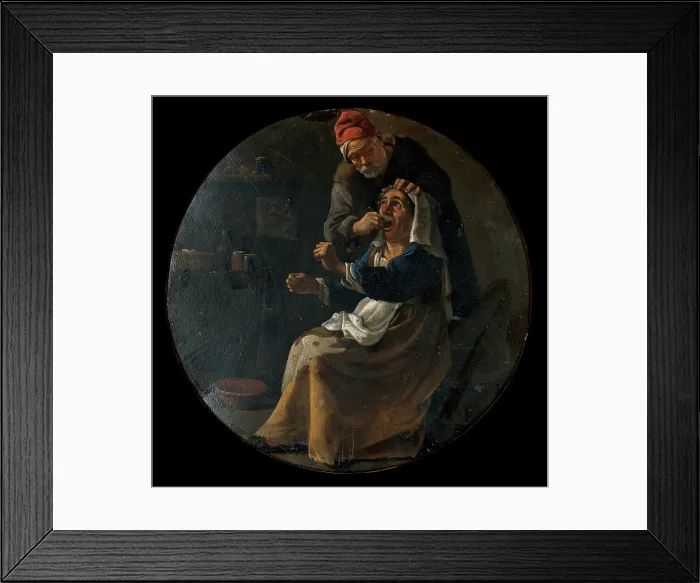 Framed Print : A man performing a painful operation on a woman's tooth. Creator: Pieter van Laer. A man performing a painful operation on a woman's tooth. Creator: Pieter van Laer Framed Print : A man performing a painful operation on a woman's tooth. Creator: Pieter van Laer. A man performing a painful operation on a woman's tooth. Creator: Pieter van Laer