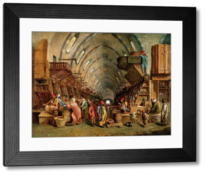 Framed Print : A bazaar (the Egyptian bazaar, Constantinople?). Creator: John Varley Framed Print : A bazaar (the Egyptian bazaar, Constantinople?). Creator: John Varley
