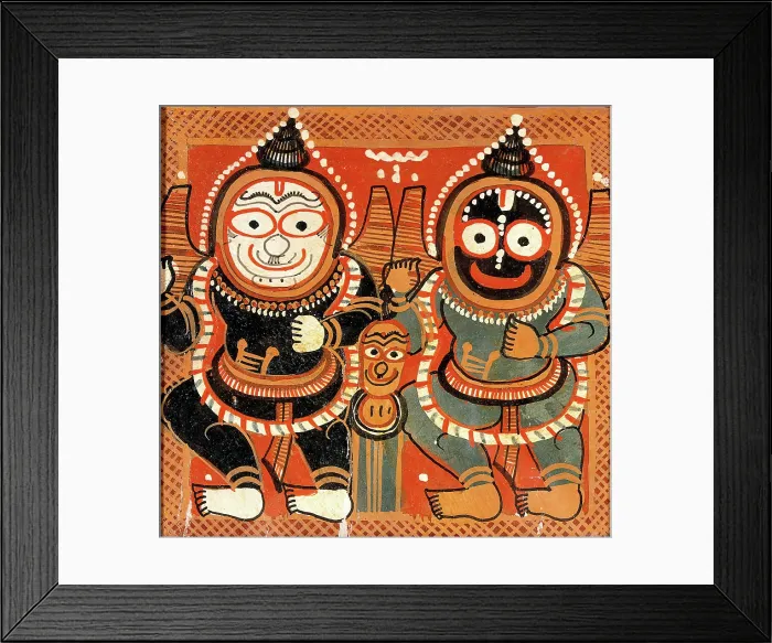 Framed Print : Balarama and Jagannath raising their right hands and holding their left hands in... c1880 / 1910.. Creator: Painter of Puri, Odisha Framed Print : Balarama and Jagannath raising their right hands and holding their left hands in... c1880 / 1910.. Creator: Painter of Puri, Odisha