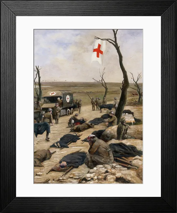 Framed Print : World War I: an advanced dressing-station by the roadside. Creator: Francis Barraud Framed Print : World War I: an advanced dressing-station by the roadside. Creator: Francis Barraud