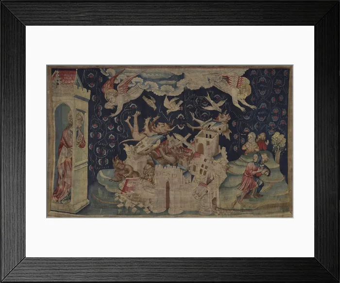 Framed Print : The Apocalypse Tapestry, Scene 66: The fall of Babylon Invaded by Demons, Between 1373 and 1380. Creator: Bondol, Jan (active 1368-1381) Framed Print : The Apocalypse Tapestry, Scene 66: The fall of Babylon Invaded by Demons, Between 1373 and 1380. Creator: Bondol, Jan (active 1368-1381)