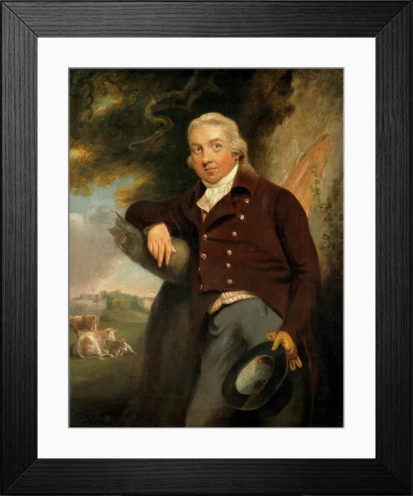 Framed Print : Edward Jenner, with a view of Berkeley, Glos, between 1769 and 1812. Creator: John Raphael Smith Framed Print : Edward Jenner, with a view of Berkeley, Glos, between 1769 and 1812. Creator: John Raphael Smith