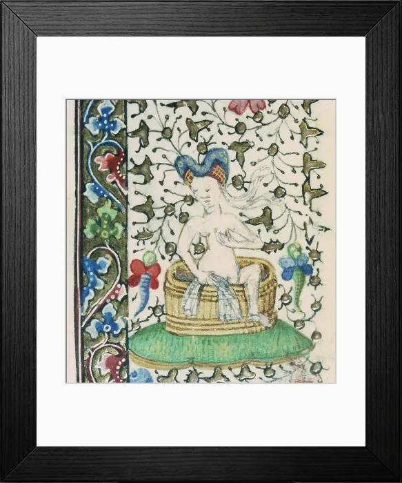 Framed Print : Woman in the bath. Miniature from Horae ad usum Lexoviensem, 1433-1466. Creator: Anonymous master Framed Print : Woman in the bath. Miniature from Horae ad usum Lexoviensem, 1433-1466. Creator: Anonymous master