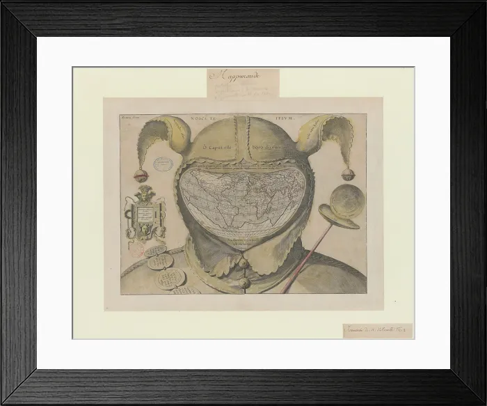 Framed Print : O caput elleboro dignum (Fool's Cap Map of the World), c1590. Creator: Gourmont, Jean de, (after) (1506-1551). O caput elleboro dignum (Fool's Cap Map of the World), c1590. Creator: Gourmont, Jean de, (after) (1506-1551) Framed Print : O caput elleboro dignum (Fool's Cap Map of the World), c1590. Creator: Gourmont, Jean de, (after) (1506-1551). O caput elleboro dignum (Fool's Cap Map of the World), c1590. Creator: Gourmont, Jean de, (after) (1506-1551)