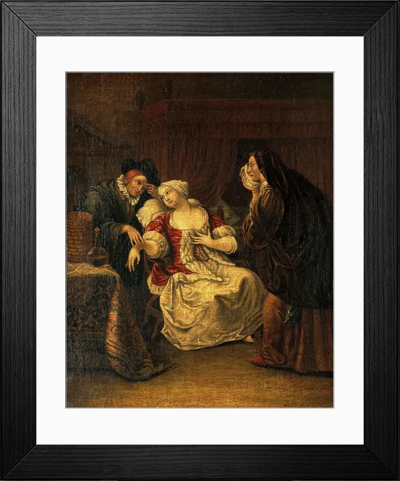 Framed Print : A medical practitioner taking a lady's pulse. Creator: Jan Steen. A medical practitioner taking a lady's pulse. Creator: Jan Steen Framed Print : A medical practitioner taking a lady's pulse. Creator: Jan Steen. A medical practitioner taking a lady's pulse. Creator: Jan Steen