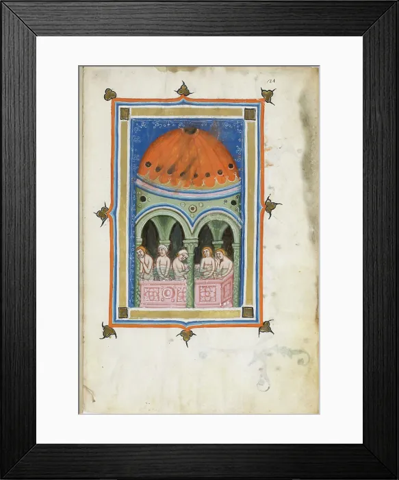 Framed Print : Miniature from De balneis puteolanis by Petrus de Ebulo, 14th century. Creator: Anonymous master Framed Print : Miniature from De balneis puteolanis by Petrus de Ebulo, 14th century. Creator: Anonymous master