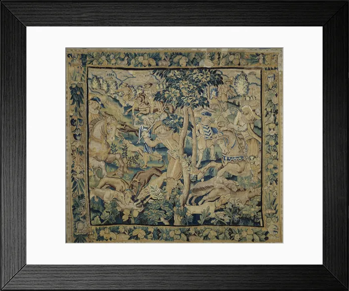 Framed Print : Hare Hunting. Tapestry, 17th century. Creator: Anonymous master Framed Print : Hare Hunting. Tapestry, 17th century. Creator: Anonymous master