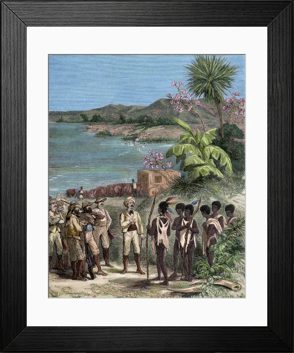 Framed Print : Henry Morton Stanley and David Livingstone in Africa, 19th century. Creator: Unknown Framed Print : Henry Morton Stanley and David Livingstone in Africa, 19th century. Creator: Unknown