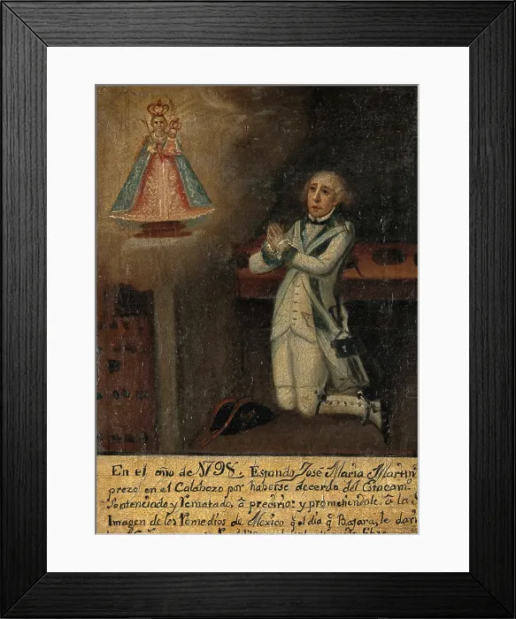 Framed Print : Jose Maria Martinez in prison praying to the Virgin of Remedies of Mexico, 1798, 1798. Creator: Unknown Framed Print : Jose Maria Martinez in prison praying to the Virgin of Remedies of Mexico, 1798, 1798. Creator: Unknown