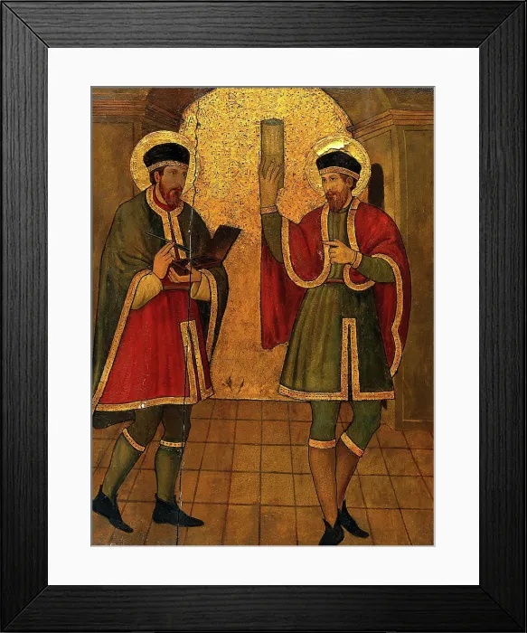 Framed Print : Saint Cosmas and Saint Damian, c1470s. Creator: Jaume Huguet Framed Print : Saint Cosmas and Saint Damian, c1470s. Creator: Jaume Huguet