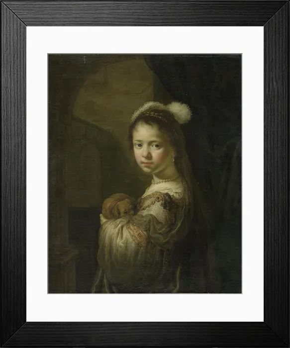 Framed Print : A Little Girl with a Puppy in Her Arms, 1635-1639. Creator: Flinck, Govaert (1615-1660) Framed Print : A Little Girl with a Puppy in Her Arms, 1635-1639. Creator: Flinck, Govaert (1615-1660)