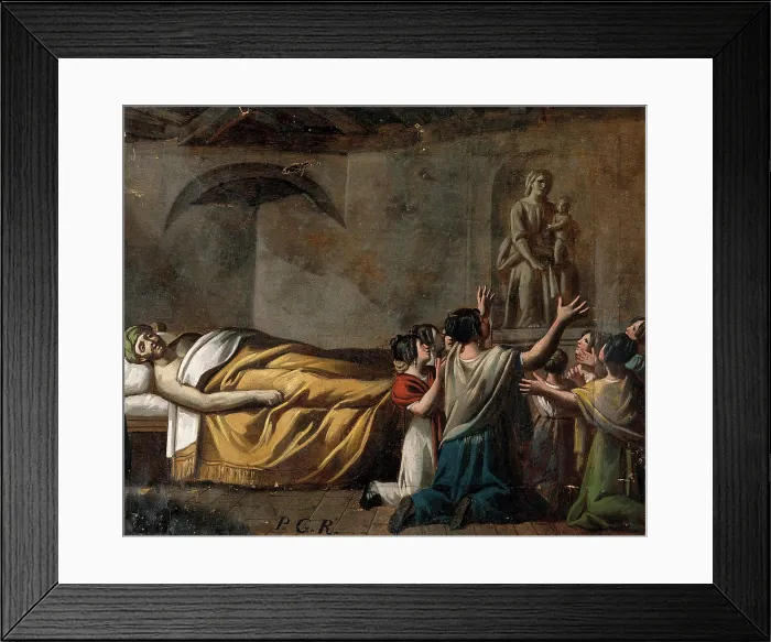 Framed Print : A man in bed, women praying to the Madonna del Parto. Creator: Unknown Framed Print : A man in bed, women praying to the Madonna del Parto. Creator: Unknown