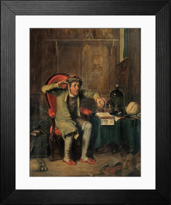Framed Print : An anxious man comparing his own head to a skull, using the technique of phrenology, 1820-1829. Creator: Theodore Lane Framed Print : An anxious man comparing his own head to a skull, using the technique of phrenology, 1820-1829. Creator: Theodore Lane