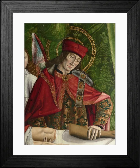 Framed Print : A verger's dream: Saints Cosmas and Damian performing a miraculous cure by transplant... 1495. Creator: Master of Balbases. A verger's dream: Saints Cosmas and Damian performing a miraculous cure by transplant... 1495 Framed Print : A verger's dream: Saints Cosmas and Damian performing a miraculous cure by transplant... 1495. Creator: Master of Balbases. A verger's dream: Saints Cosmas and Damian performing a miraculous cure by transplant... 1495