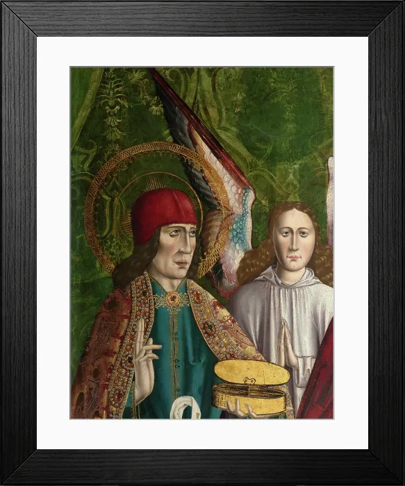 Framed Print : A verger's dream: Saints Cosmas and Damian performing a miraculous cure by transplant... (1495?). Creator: Master of Balbases. A verger's dream: Saints Cosmas and Damian performing a miraculous cure by transplant... (1495?) Framed Print : A verger's dream: Saints Cosmas and Damian performing a miraculous cure by transplant... (1495?). Creator: Master of Balbases. A verger's dream: Saints Cosmas and Damian performing a miraculous cure by transplant... (1495?)