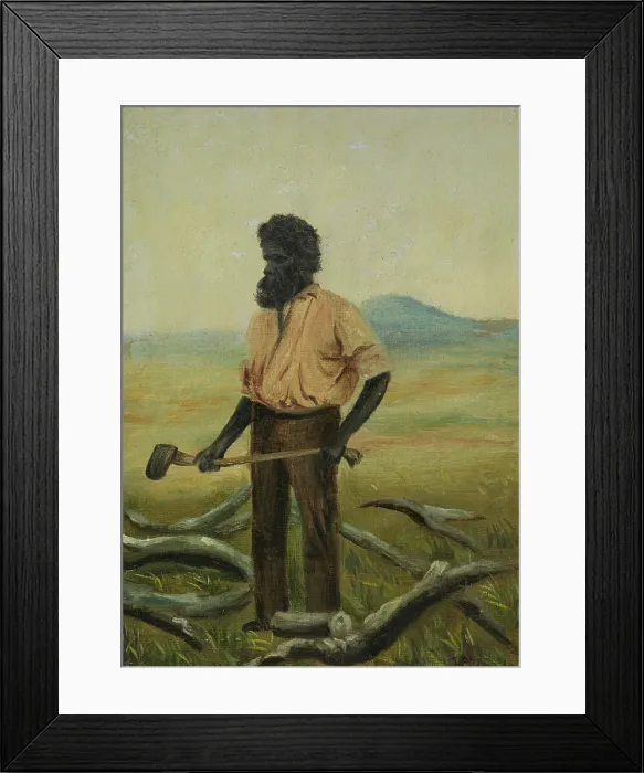 Framed Print : A man with a beard holding an axe to chop the branches of a tree, between 1800 and 1899. Creator: Unknown Framed Print : A man with a beard holding an axe to chop the branches of a tree, between 1800 and 1899. Creator: Unknown