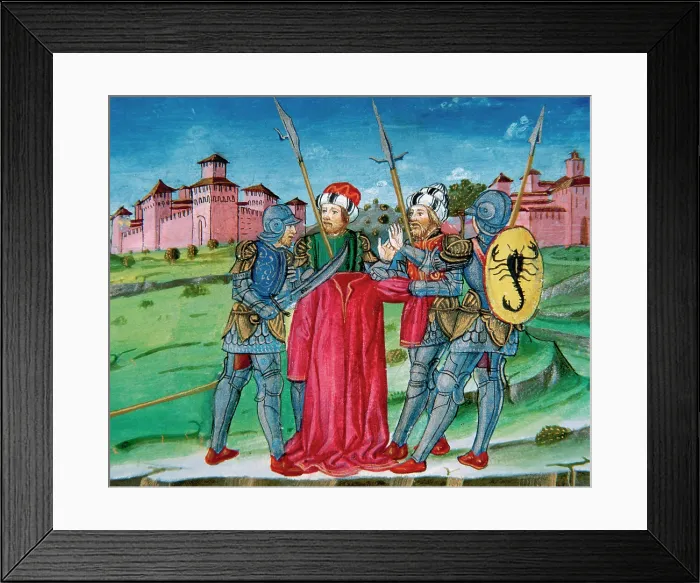 Framed Print : Miniature depicting soldiers raffling the tunic of Jesus, 1476. Creator: Cristoforo De Predis Framed Print : Miniature depicting soldiers raffling the tunic of Jesus, 1476. Creator: Cristoforo De Predis